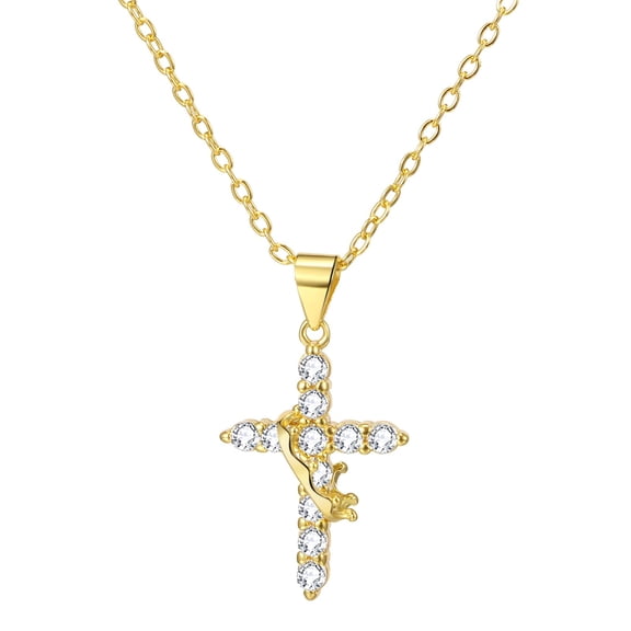 Avaner Crown Cross Necklace for Women: Gold Tone Cubic Zirconia Cross Pendant Necklaces Women's Christian Religious Faith Jewelry Gifts