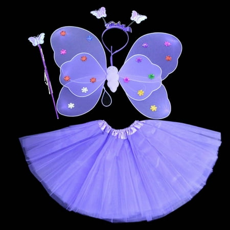 4 PC Girls Butterfly Wings Fairy Princess Costume Set