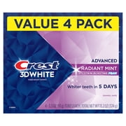 Crest Toothpaste, 3DWhite Advanced Whitening Toothpaste, Radiant Mint Flavor, 3.3 oz, 4 Pack