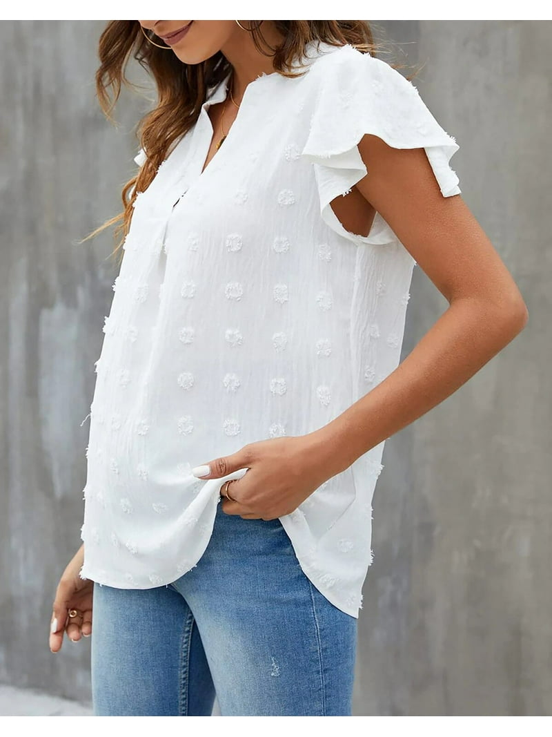 Fantaslook Blouses for Women Dressy V Neck Ruffle Sleeve