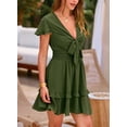 thumbnail image 4 of Vestido PRETTYGARDEN 2025 Cuello en V Manga Corta Verde Oliva Talla S, 4 of 7