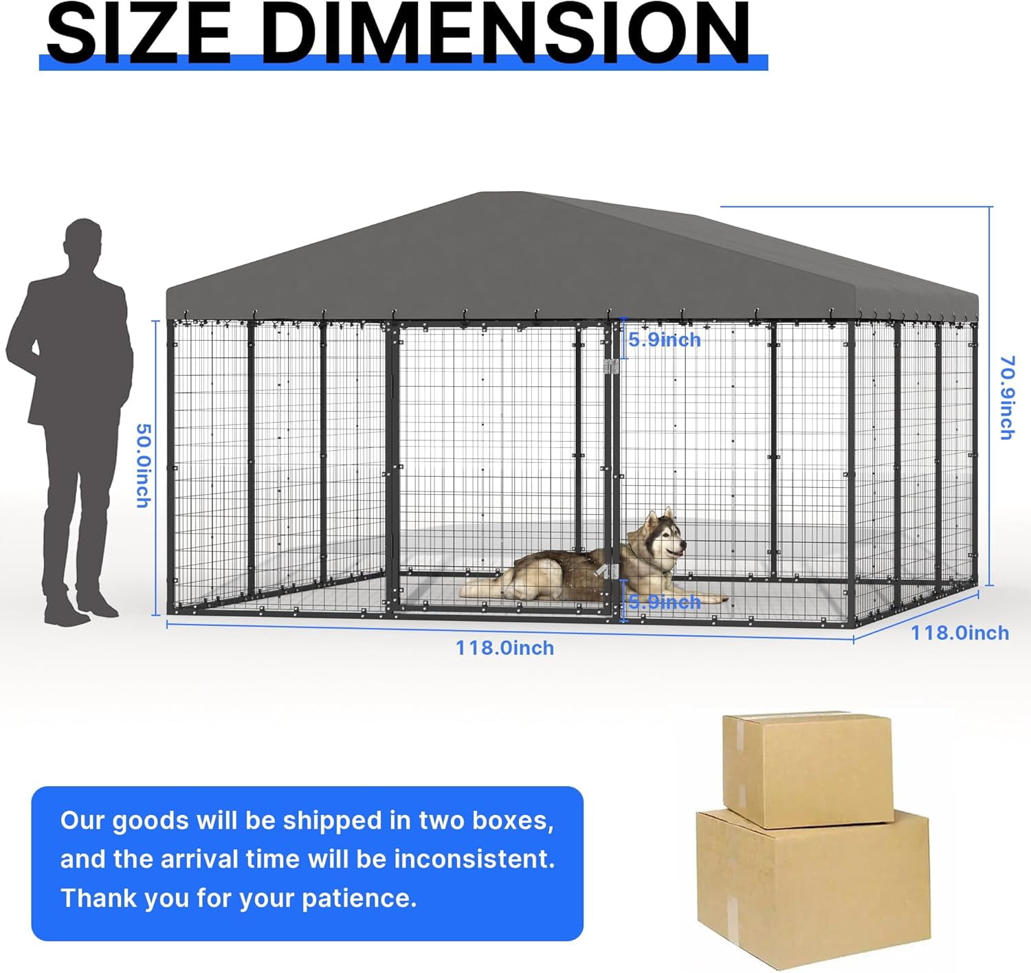 ALAULM 10x10x6 FT Large Outdoor Dog Kennel,Anti-Rust Galvanized Steel Dog Pen with Double Locks,Heavy Duty Dog Enclosure Fence with UV & Water Resistant Roof Cover for Outside