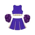 thumbnail image 4 of Zaldita Girls Cheerleading Uniform Fancy Dance Costume Crop Tops with Pleated Skirt and Pom Pom Set Dance Dress Purple 14, 4 of 7