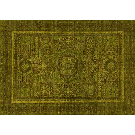 Ahgly Company Machine Washable Indoor Rectangle Abstract Yellow Modern Area Rugs, 8' x 10'
