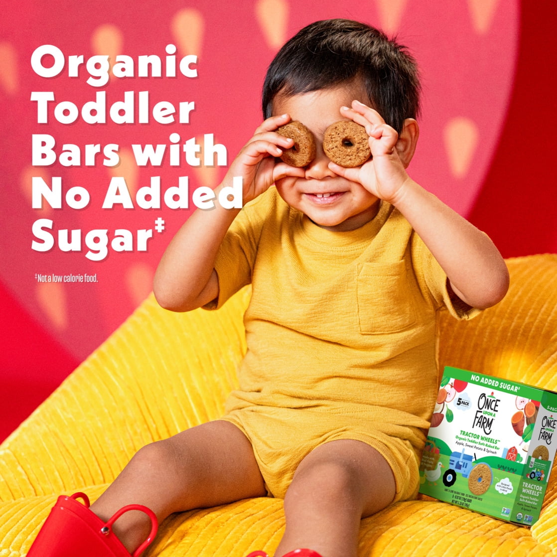 Once Upon a Farm Organic Tractor Wheels Toddler Bar, Apple, Sweet Potato & Spinach 5 Count