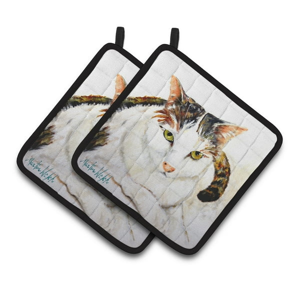 Carolines Treasures MW1334PTHD Lanie Cat Pair of Pot Holders , 7.5HX7.5W, multicolor