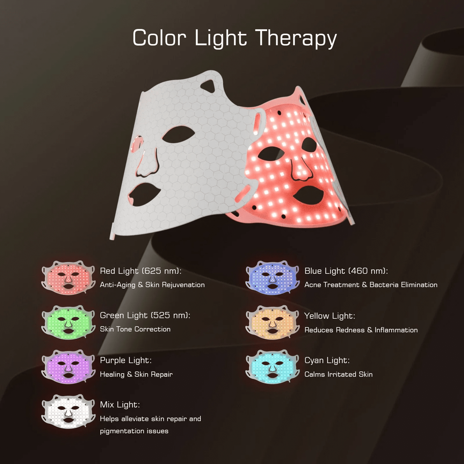 Multi-Spectrum LED Facial Light Mask for a Radiant Glow, Soft Silicone Beauty Device with Red & Blue Light for Skin Care Support, Cordless & Travel-Friendly