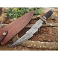 thumbnail image 5 of Damascus Steel Kukri Knife 15 Inches custom made Hand Forged With 10" long blade, Bull horn with engraved brass scale, Cow Leather Sheath, 5 of 5