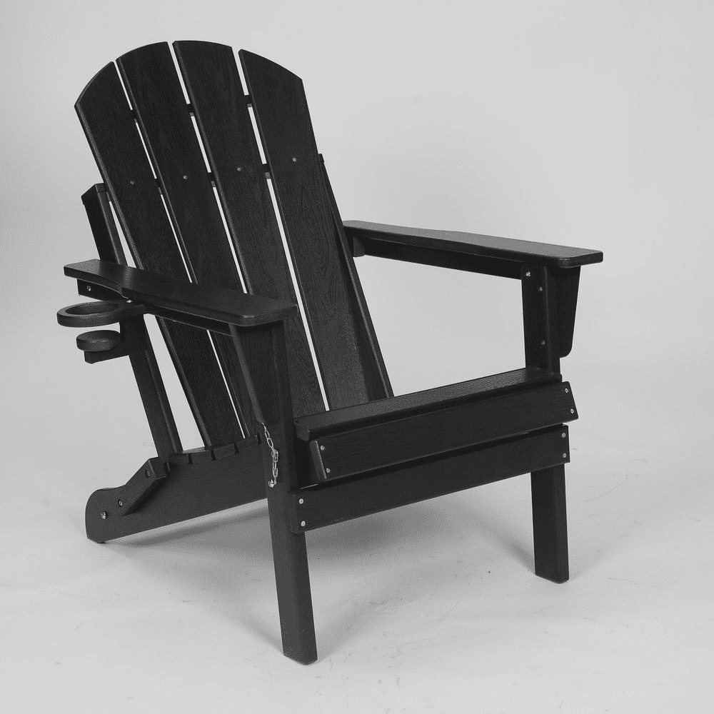 WGYPRIME Folding Adirondack Chair with Dual Cup Holder, Composite  All-Weather Adirondack Chair, Adjustable Adirondack Chair with Wood Texture