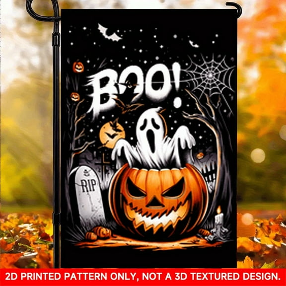 1 PC, 2D Flat/ Garden flag, creepy design pattern, 18x12 inches (45x30cm), fashionable 2D pattern, autumn, Thanksgiving, Halloween garden flag, home, outdoor, courtyard, lawn, garden, holiday and hol