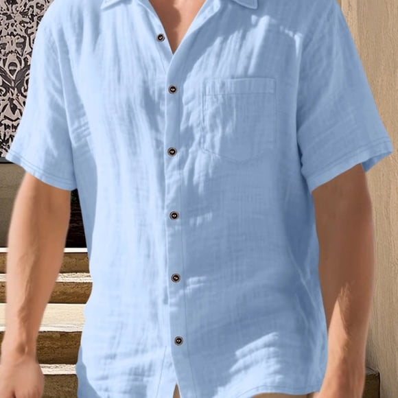 CNKOO Chemise à Col en Lin d'Été pour Hommes - Coupe Ample Respirante à Manches Courtes avec Col à Revers et Boutons - Haut Uni Tenue Décontractée et Formelle Lavable à la Machine Dernier Design Décontracté Chemises à Col Légères