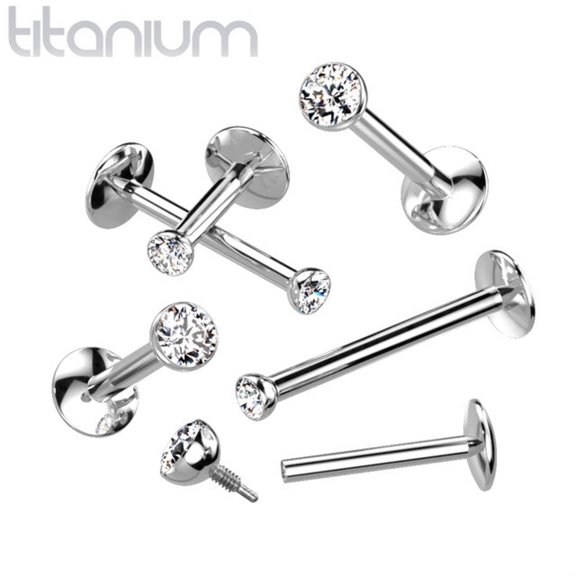 Titanium Monroe Labret Stud Ring 18  16 Gauge Internally Threaded Gem