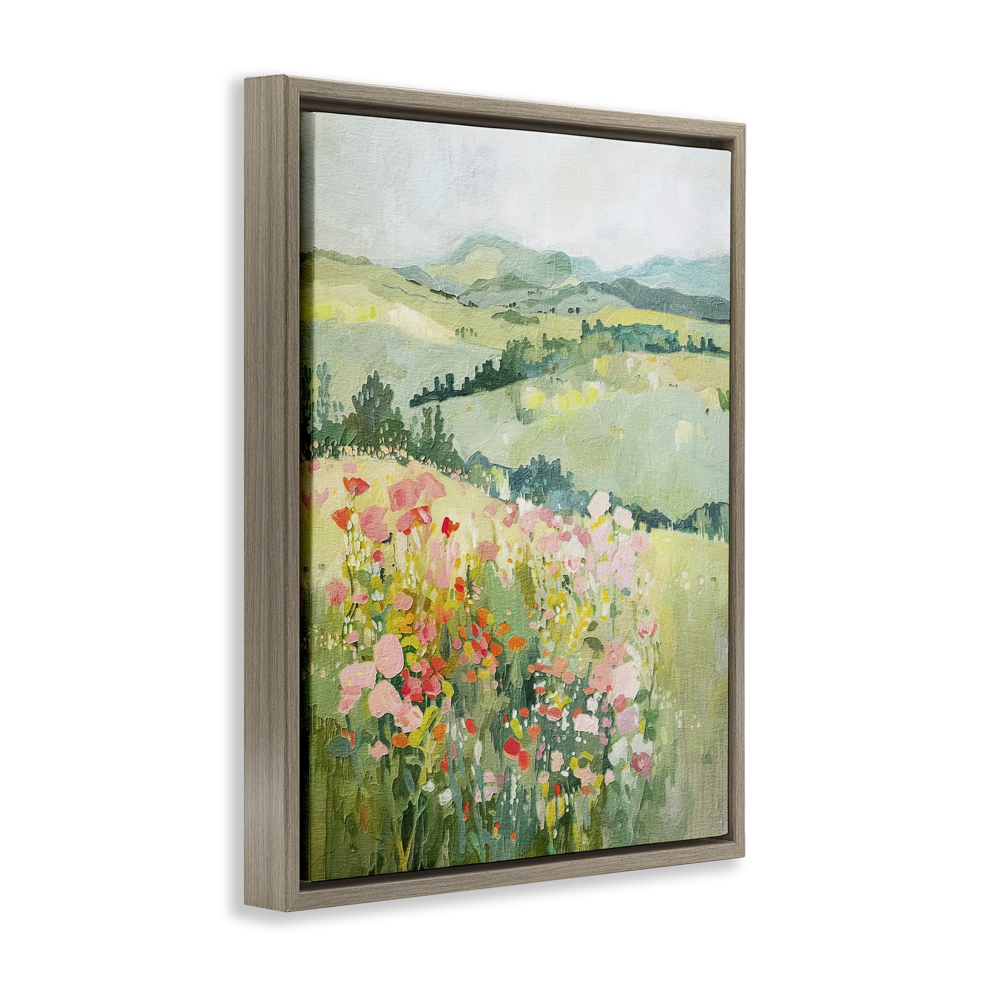 Stupell Industries Soft Flowers Meadow Landscape & Nature Painting Brown Floater Framed Canvas Art Print Wall Art, 17 x 21