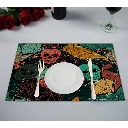 

ECZJNT Skull with floral geometric ornament Placemat Table Mat Cup Mat 12x18 inch Set of 2