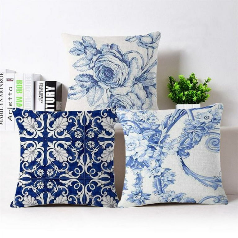 Blue White Throw Pillow Covers 18X18 Decorative Sofa Couch Cushion Covers  Chinese Art Pavilions Pillowcase With Cute Tassel 45cm - AliExpress