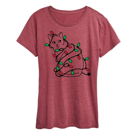Instant Message - Christmas Lights Cat - Women's Short Sleeve Graphic T-Shirt