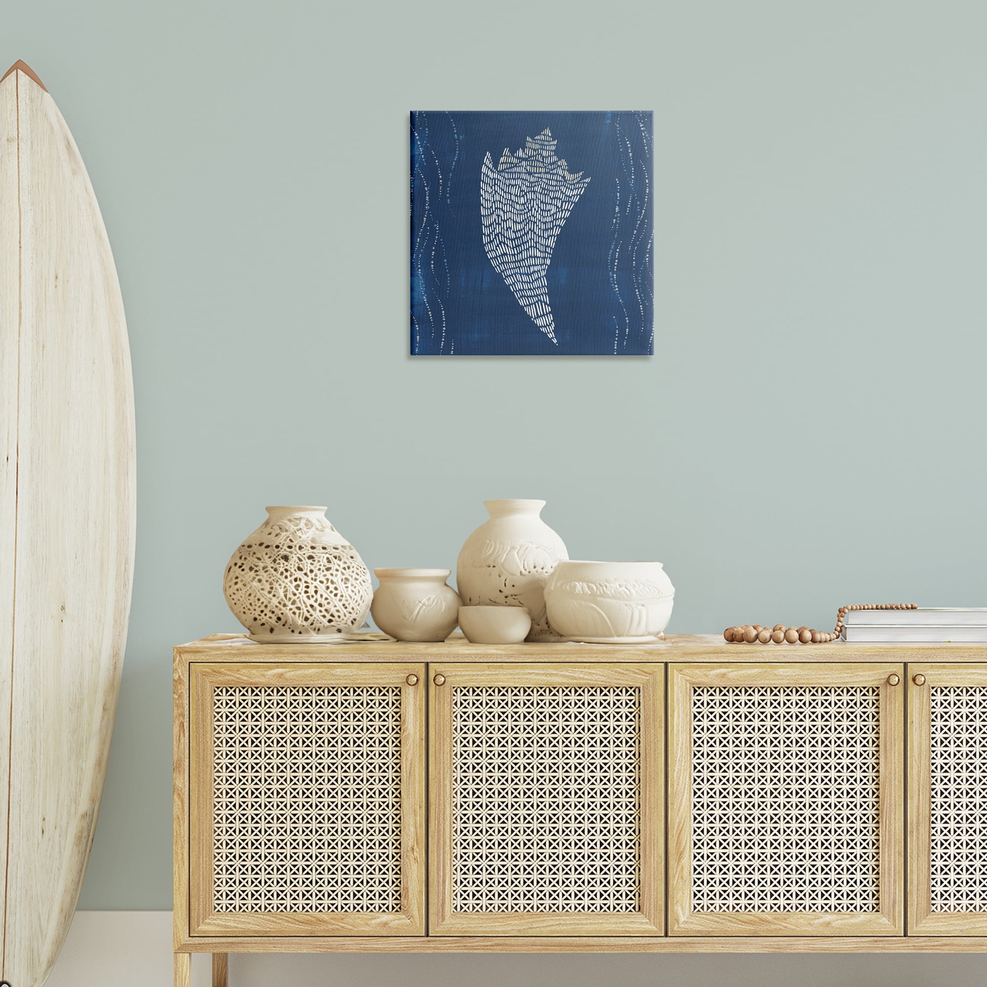 Stupell Industries Conch Shell on Blue Coastal Painting Gallery Wrapped Canvas Art Print Wall Art, 24 x 24