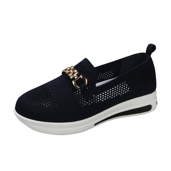 Ladies Fashion Metal Buckle Womens Sneaker Boots Mesh Breathable Round Toe Sneaker Sandals for Women Thick Sole Casual Sports Sneaker Wedges for Women Shoes