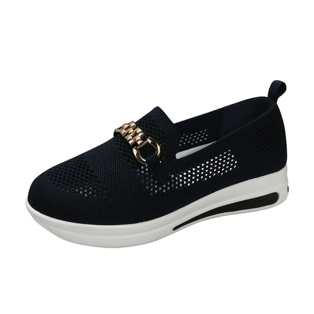 Espadrilles pour Femmes Mode à Enfiler Espadrilles pour Femmes Chaussures Compensées pour Femmes Boucle en Métal Maille Respirante Mousse Fraîche Espadrilles - Espadrilles à Enfiler Rondes pour Femmes