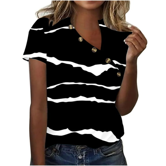 Inverlee Button Up Shirts for Women Casual Short Sleeve Tops Dressy Casual Loose Fit Solid Color T Shirts Breathable Work Tunic Blouse Summer Fashion