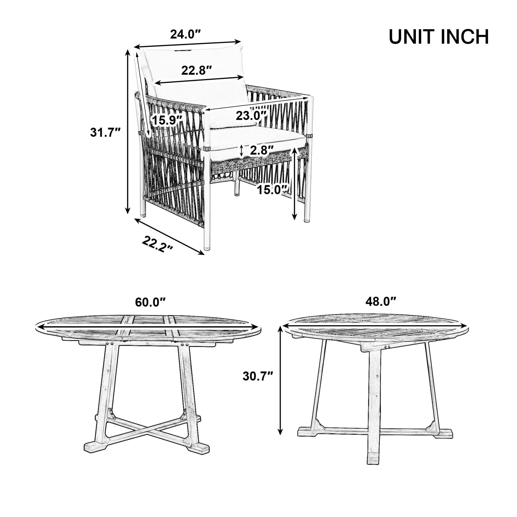 Harper & Bright Designs Patio Extendable Dining Table Set for 4, Outdoor Dining Furniture with Foldable Leaf Table and 4 Rattan Arm Chairs for Backyard Garden, Natural