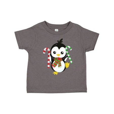 

Inktastic Christmas Penguin Penguin with Scarf Candy Cane Gift Toddler Boy or Toddler Girl T-Shirt