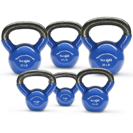 Yes4All Combo Vinyl Coated Kettlebell Weight Sets – Great for Full Body Workout and Strength Training – Vinyl Kettlebells 10 15