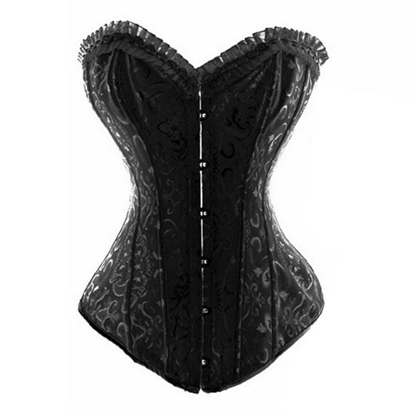 Tiweut Women Floral Lace Off Shoulder Corset Bustier Jacquard for Steel Boned Shapewear with Front Hook Closure,H-Black,L