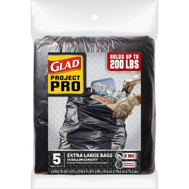 Glad Project Pro Extra Large Trash Bags, 45 Gallon, 5 Bags Walmart