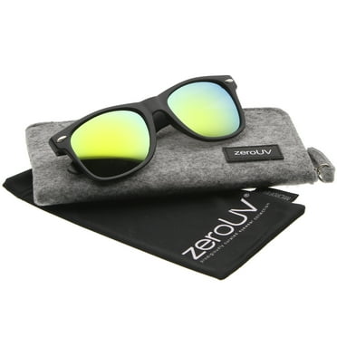 zeroUV Unisex Matte Finish Color Mirror Lens Large Square Horn Rimmed Sunglasses 55mm (Black / Sun) - 55mm