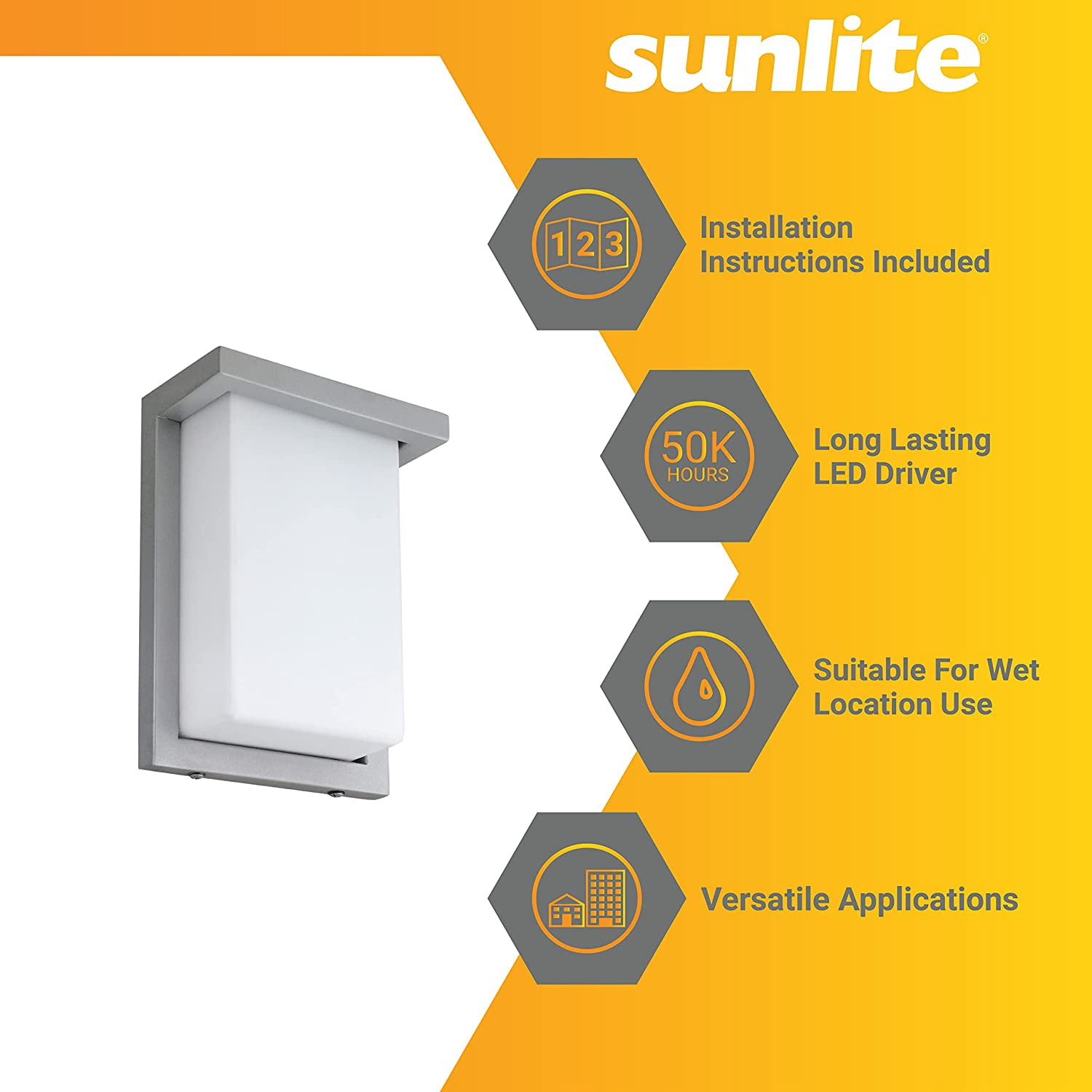 Sunlite 8-in 12w Silver Finish Outdoor Modern Wall Sconce Light Fixture