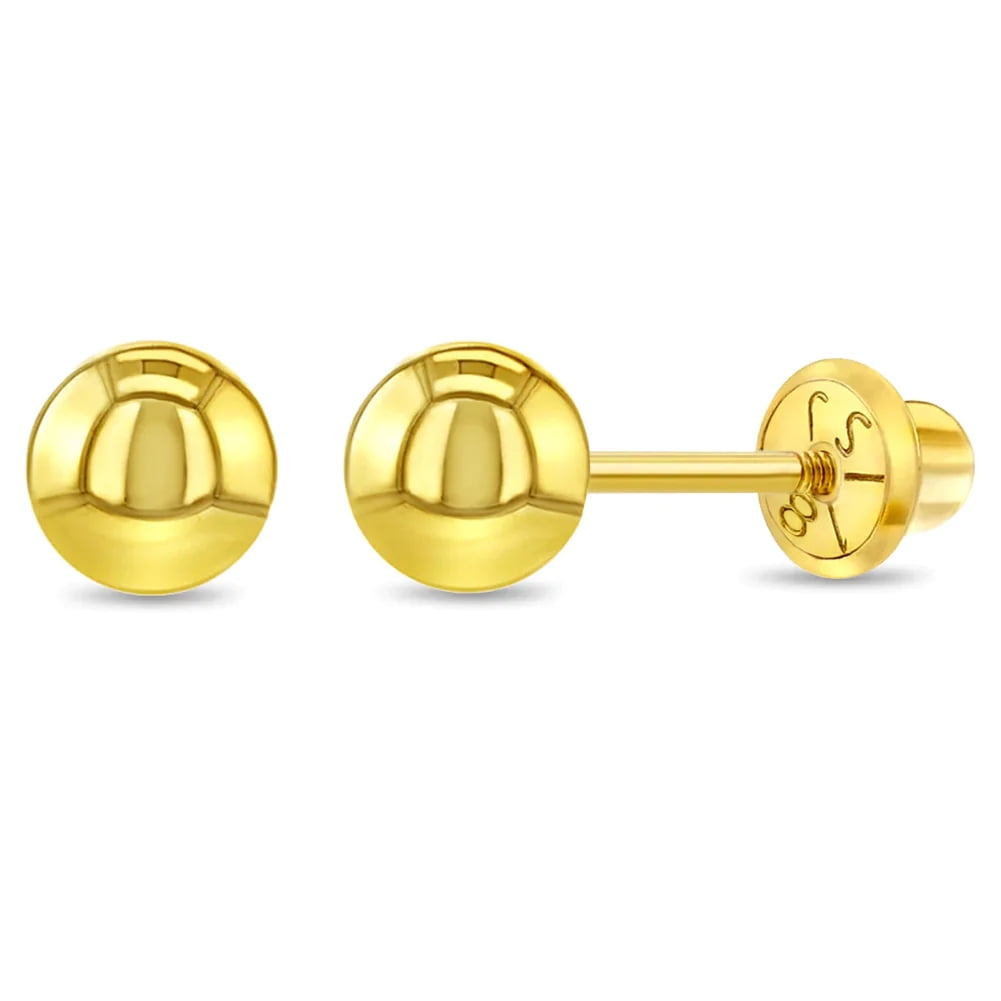 18k Gold 18K Gold Classic Ball 5mm Kids Children s Girls Earrings Safety Screw Back at In Season Jewelry