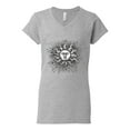 thumbnail image 2 of Wild Bobby Radiating Sun Puff Print Fashion Women’s Standard V-Neck Tee, Heather Grey, XX-Large, 2 of 6