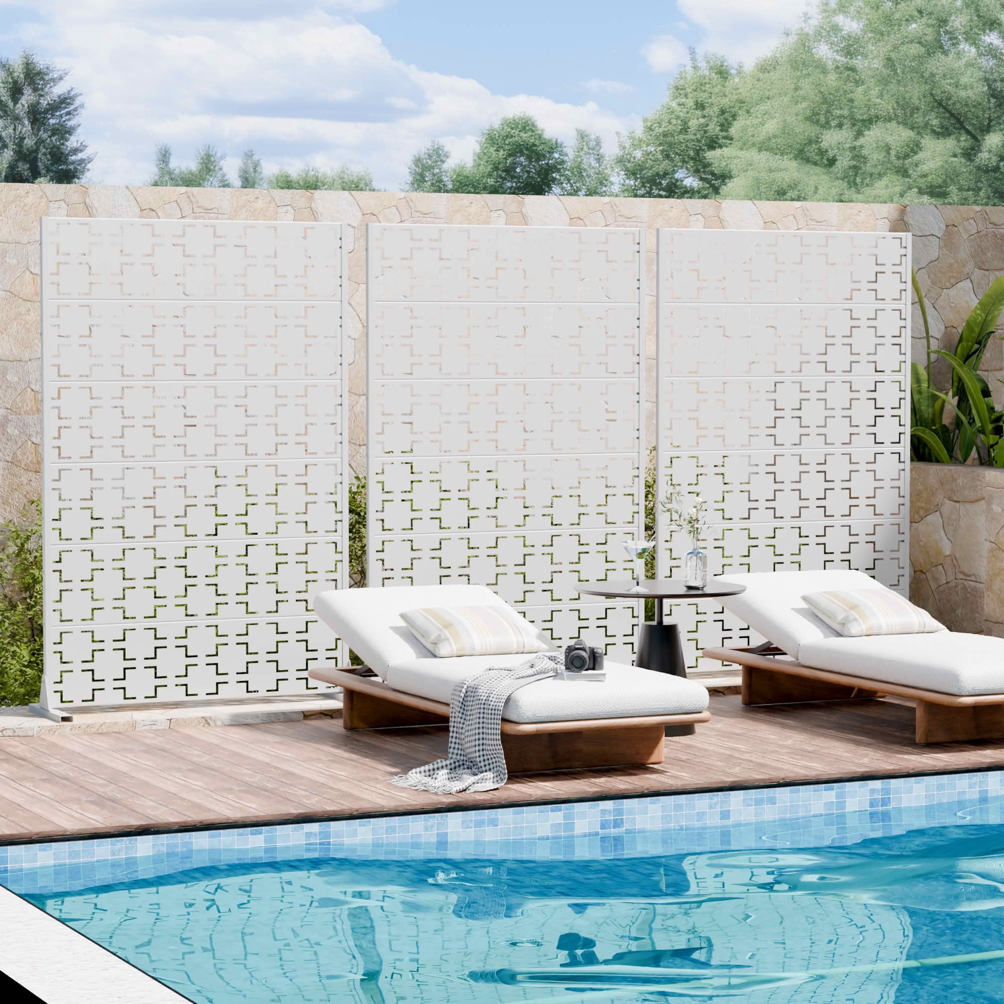 MAYEERTY 72x47 White Double-sided Outdoor Natural Privacy Panel Screen, 6 Piece Set Natural Folding Divider for Backyard and Garden