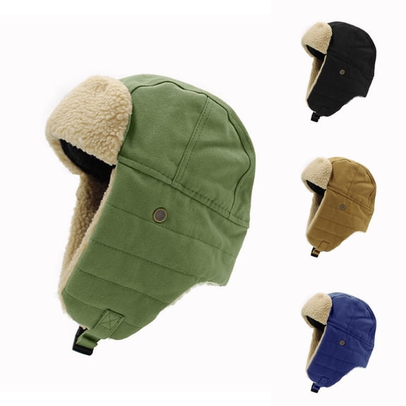 JJHGVB Unisex Lined Trapper Hat, Windproof Warm Earflap Winter Hat, Thick Insulated Cold Weather Cap For Skiing, Hiking And Daily Outdoor Commute A5-Black One Size