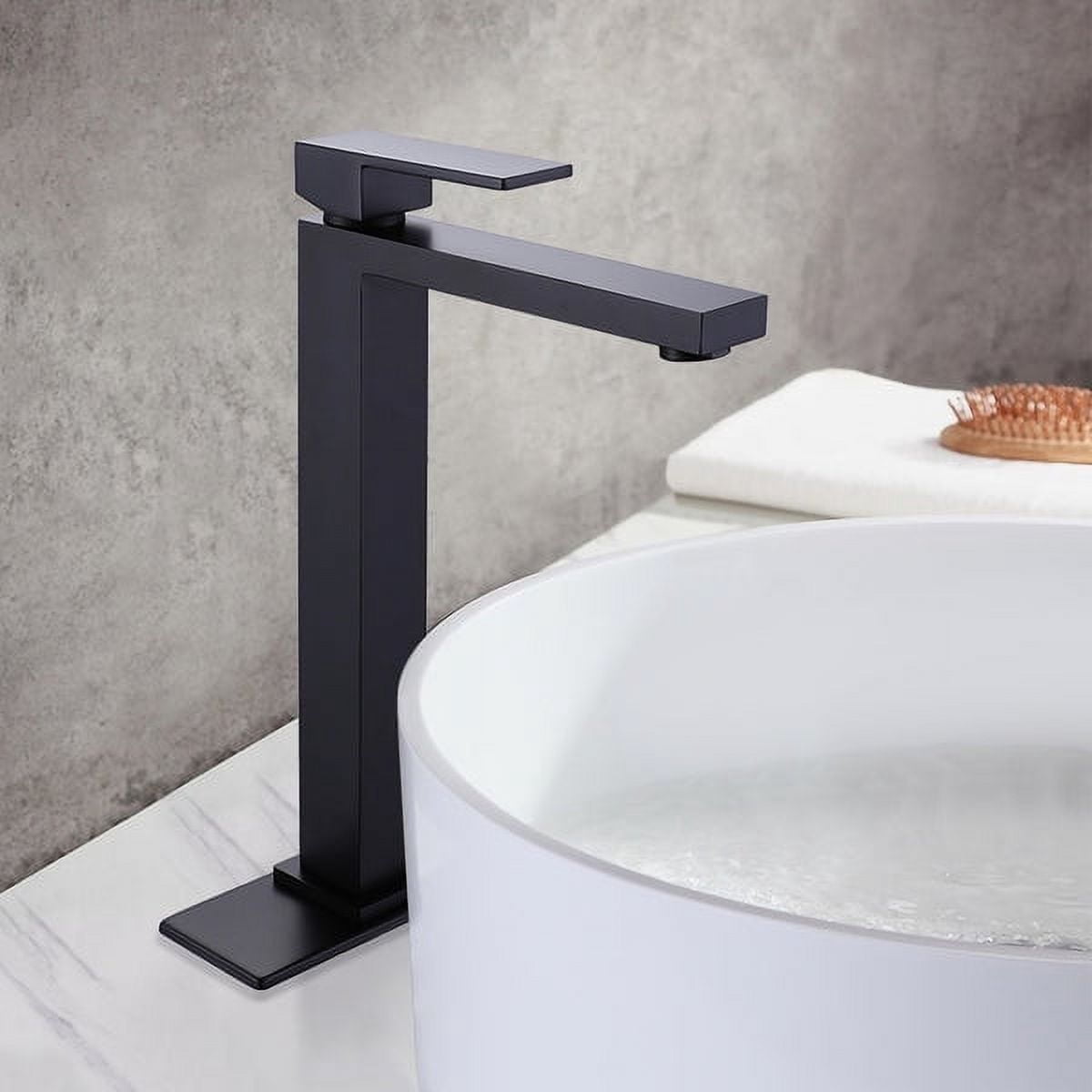 ANGELES HOME Deck Mounted Bathroom Faucet with Single Handle, Bathtub Basin Vanity Sink Faucet, Solid Brass Bathroom Faucet, Drain Assembly, Rough-in Valve Included, Matte Black