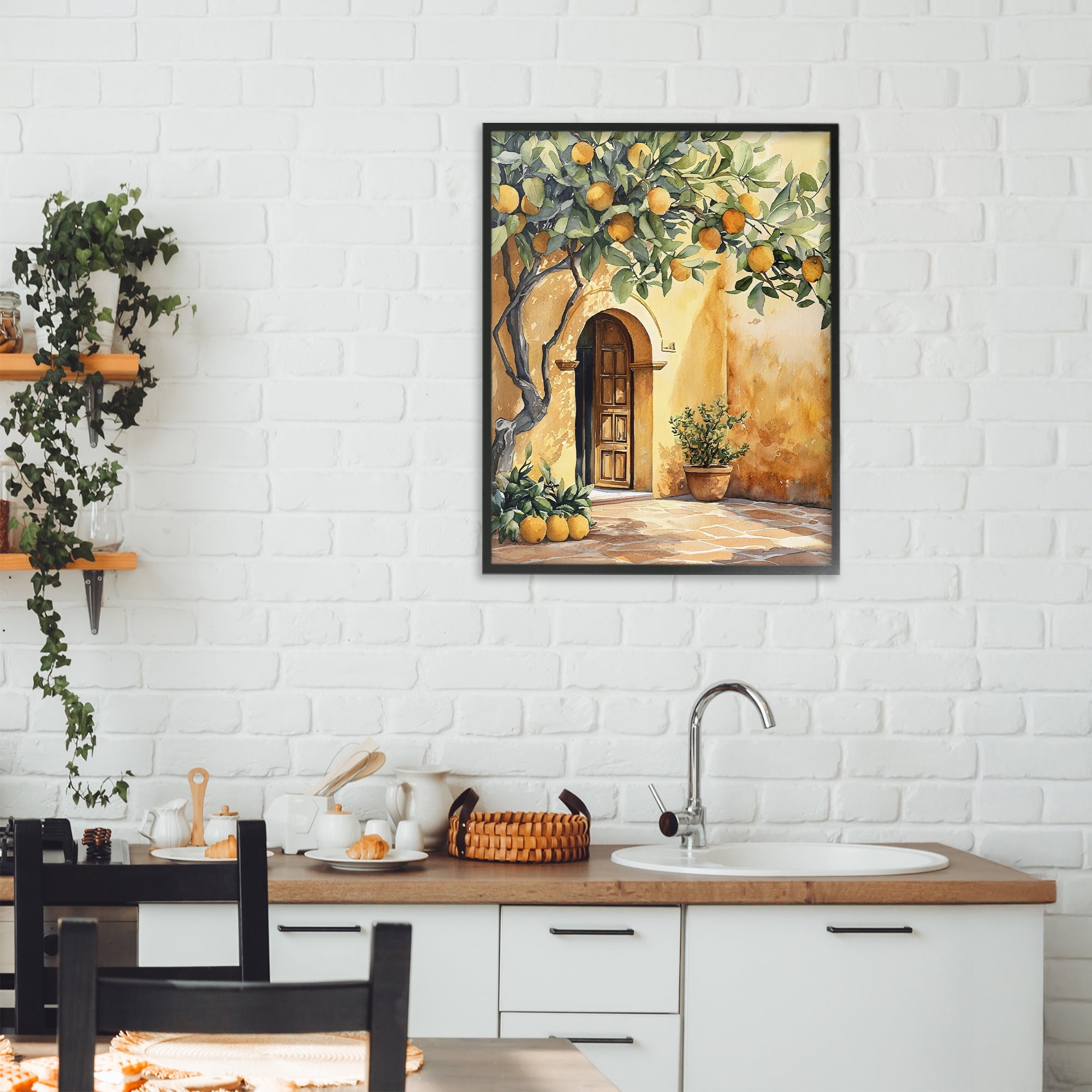 Stupell Industries Mediterranean Courtyard Lemon Tree Black Framed Giclee Art, design by LSR Design Studio