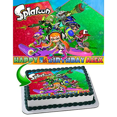 Splatoon Nintendo Cake Edible Image Cake Topper Personalized Birthday 1/4 Sheet Decoration Custom Sheet Party Birthday Sugar Frosting Transfer Fondant Image Edible Image for cake