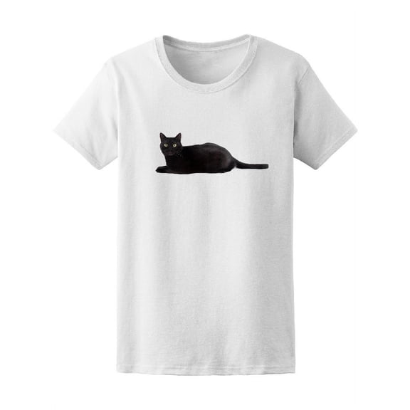 Black Cat Lying Cute Tail T-Shirt Women -Image by Shutterstock, Female x-Large