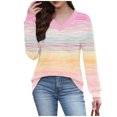 thumbnail image 4 of YUGYXL Women's V Neck Shirt Patchwork Long Sleeve Blouse Ladies Color Block Soft Casual Pullover Tops Fashion Tunic Top Pink S, 4 of 6