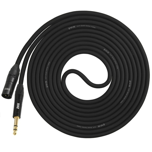 LyxPro 10-Foot XLR Cable, Male to 1/4" TRS Star Quad Microphone Cable, Black