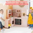 thumbnail image 4 of Costway Corner Kitchen with Lights and Sounds Interactive Wooden Playset Toy Kitchen Set Pink, 4 of 10