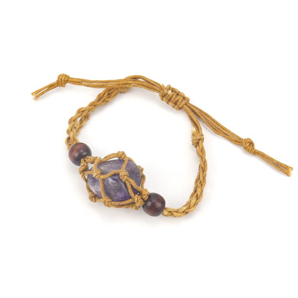 Xiao Hua Pulsera de cuentas hecha a mano, ideal para hombres y mujeres, con bolsa de malla de piedra natural marrón tejida a mano y ajustable y elástica (morado).