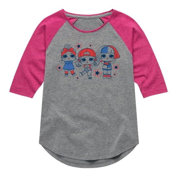 LOL Surprise! Dolls - Fourth of July - Red, White, & Blue Dolls - Toddler & Youth Girls Raglan Graphic T-Shirt