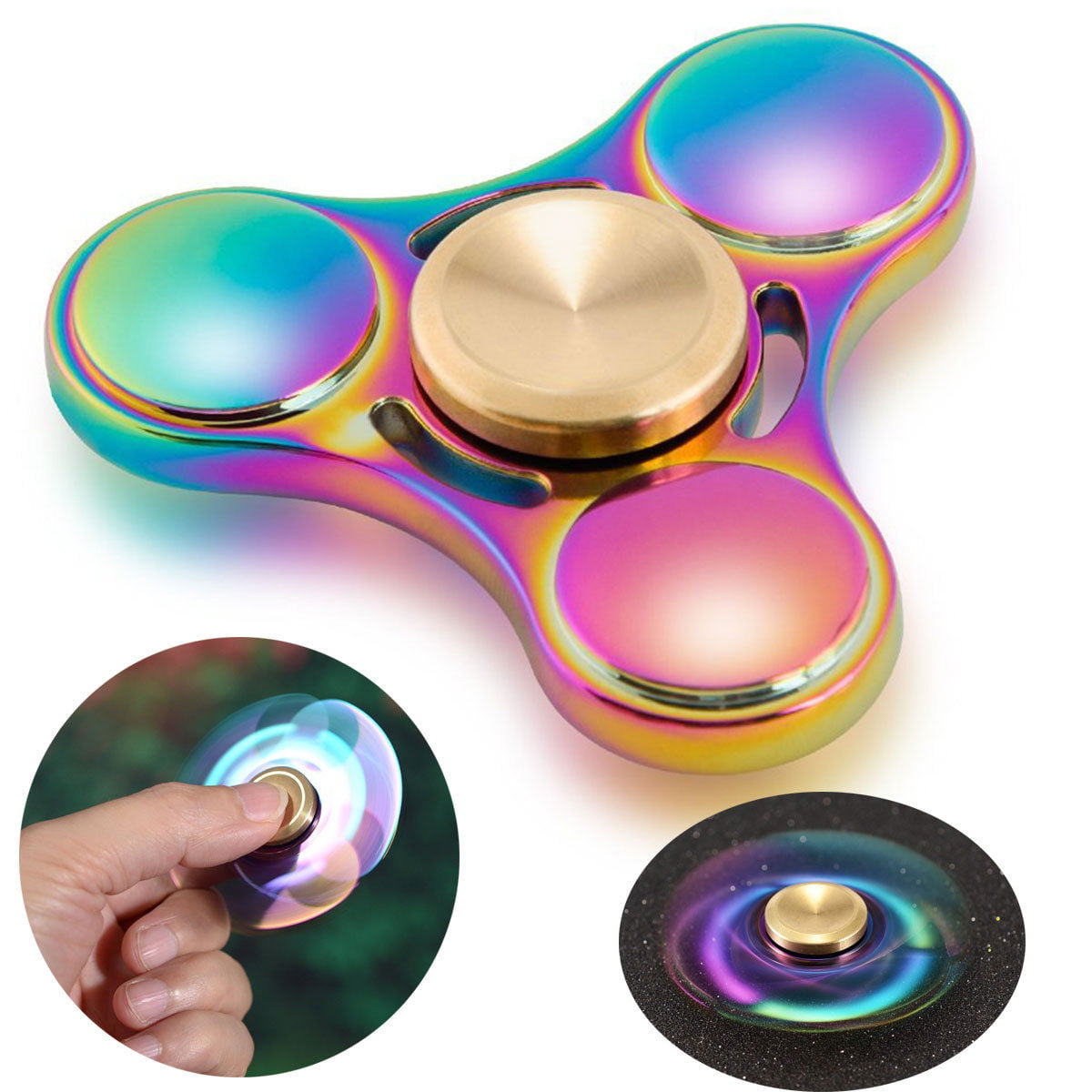 Rainbow Tri-Spinner Fidget Gyro Toy Ceramic EDC Autism Hand Spinner Desk Focus 