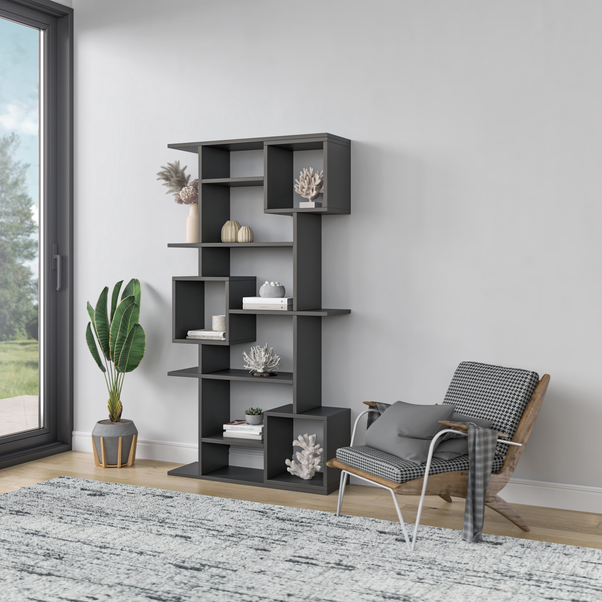 Ada Home Decor Multiple Tier Open Shelf Modern Bookcase, Anthracite