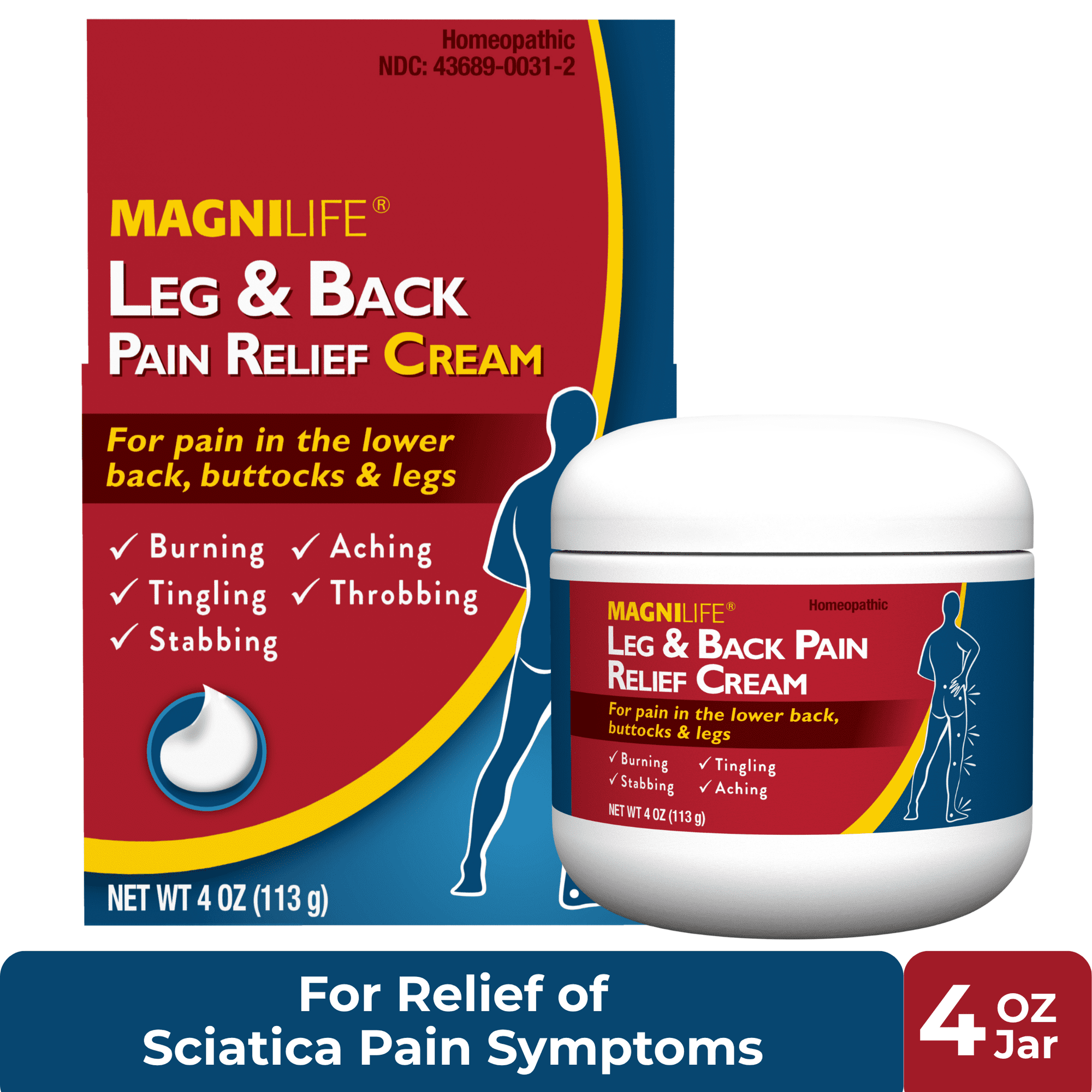 MagniLife Leg & Back Pain Relief Cream, for Fast Relief of Lower Back, Buttocks & Leg Pain, 4 oz