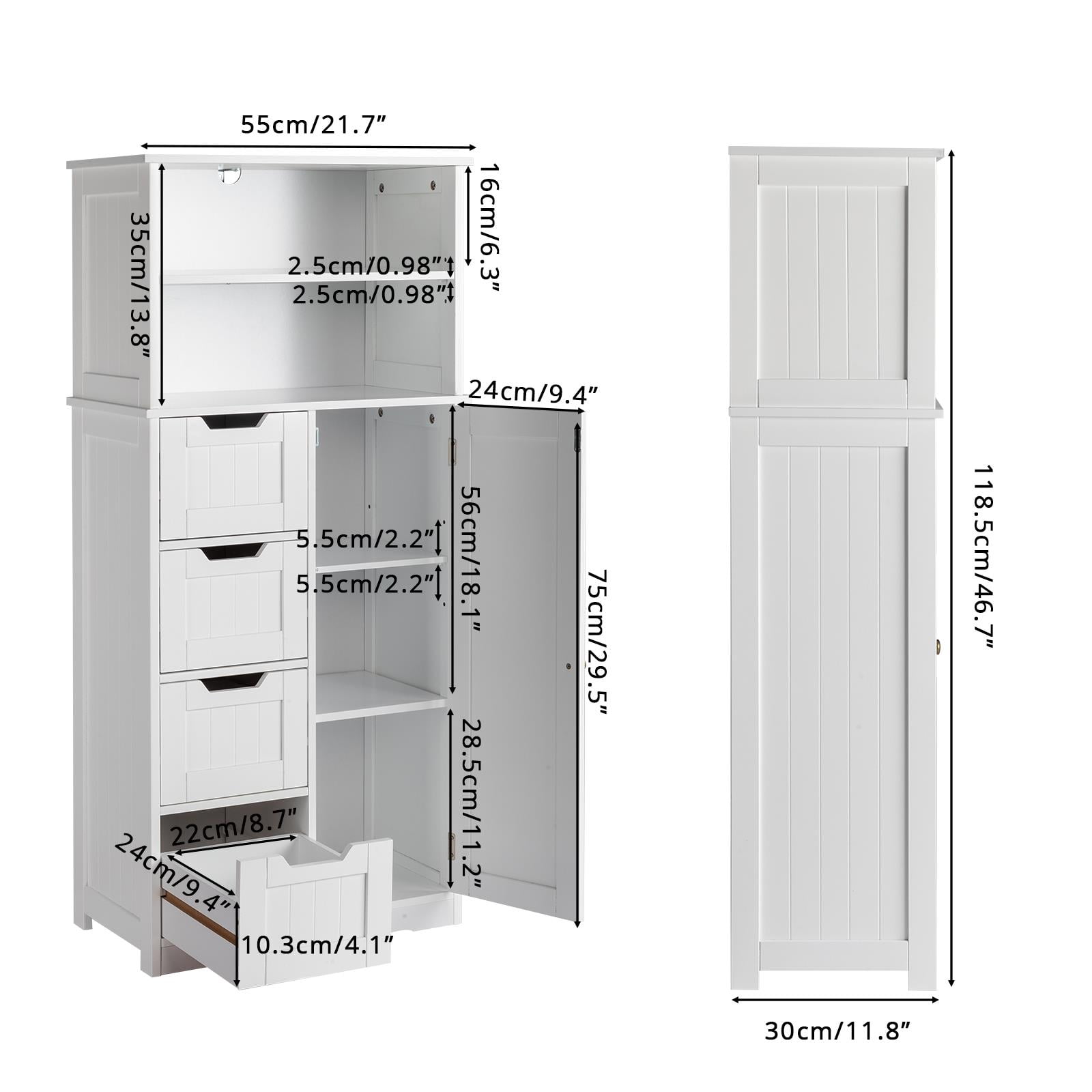 Ktaxon Bathroom Floor Cabinet with 4 Drawers 1 Cupboard & 2 Adjustable Shelves for Kitchen Living Room, White