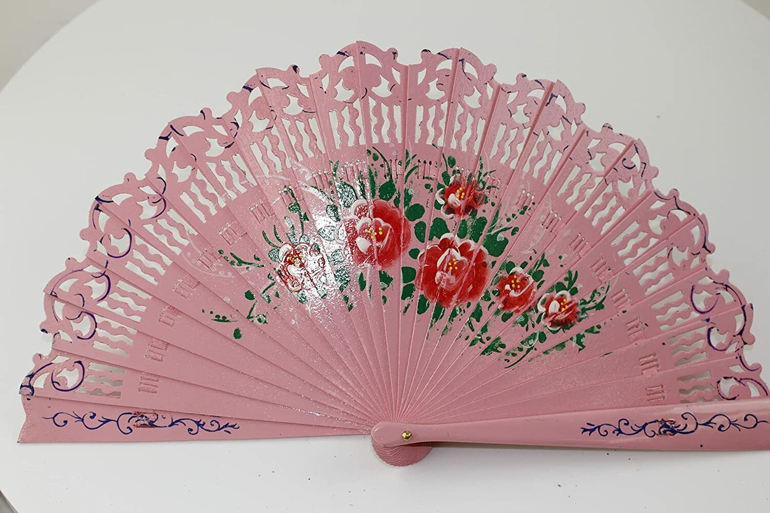 Double Sided Print Spanish Floral Design Hand Fold Fans Assorted Color Wood 6 PK D13424