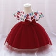 thumbnail image 5 of MEZZALL Girls Short Sleeve Bowknot Mesh Dress Fashion Festival Pageant Dress Lovely Newborn Sundress, Red, 3-6 Months, 5 of 8